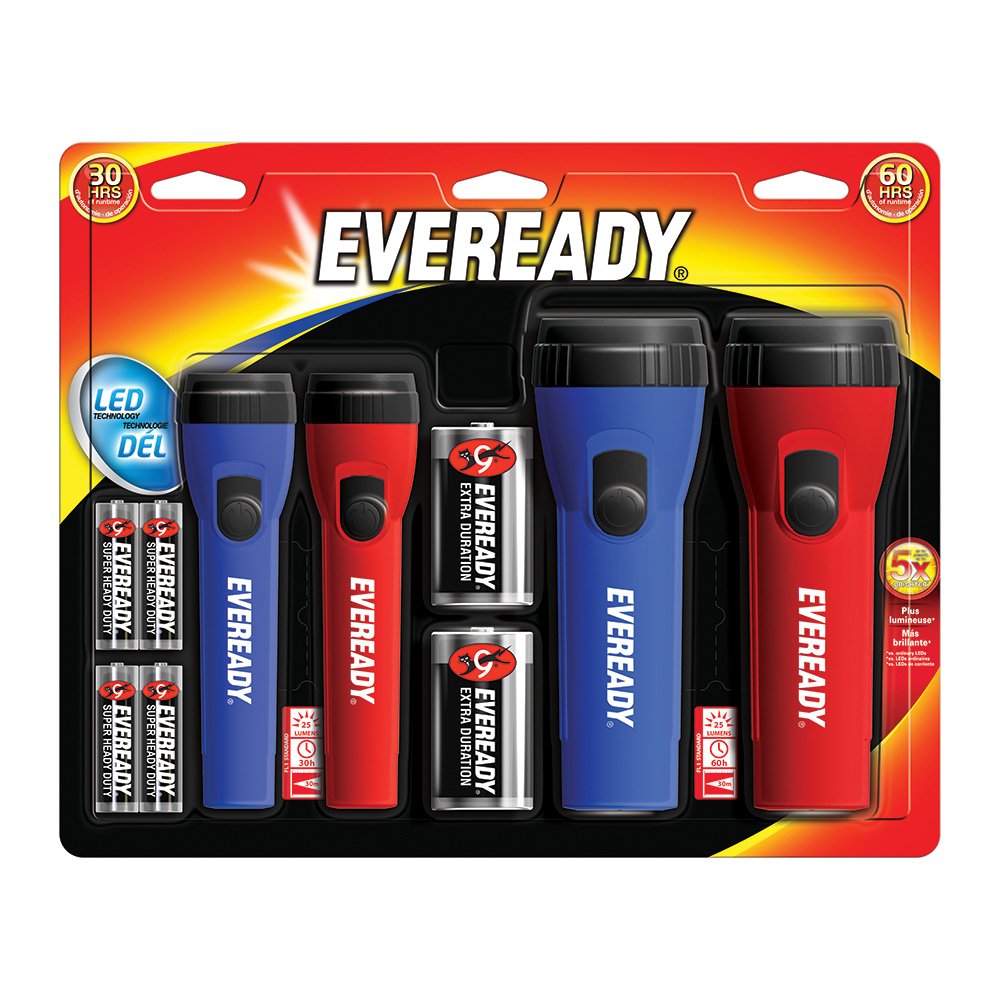 Eveready LED Flashlight MultiPack, High Lumens, Batteries Included