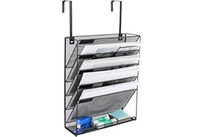 Superbpag Hanging File Organizer, 5 Tier Wall Mount Document Letter Tray Organizer with Universal Partition Hanger, Black