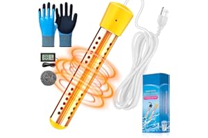 LANBLU Immersion Water Heater with Insulated Gloves, 2000W Portable Water Heater with 304 SS Guard, Bucket Heater with LCD Thermometer, Quick Heating Immersion Heater for Home Camping Bath Pool Outdoor Use