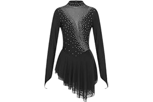 Hularka Women's Figure Ice Skating Competition Dress Glitter Rhinestone Mesh Lyrical Dance Costume