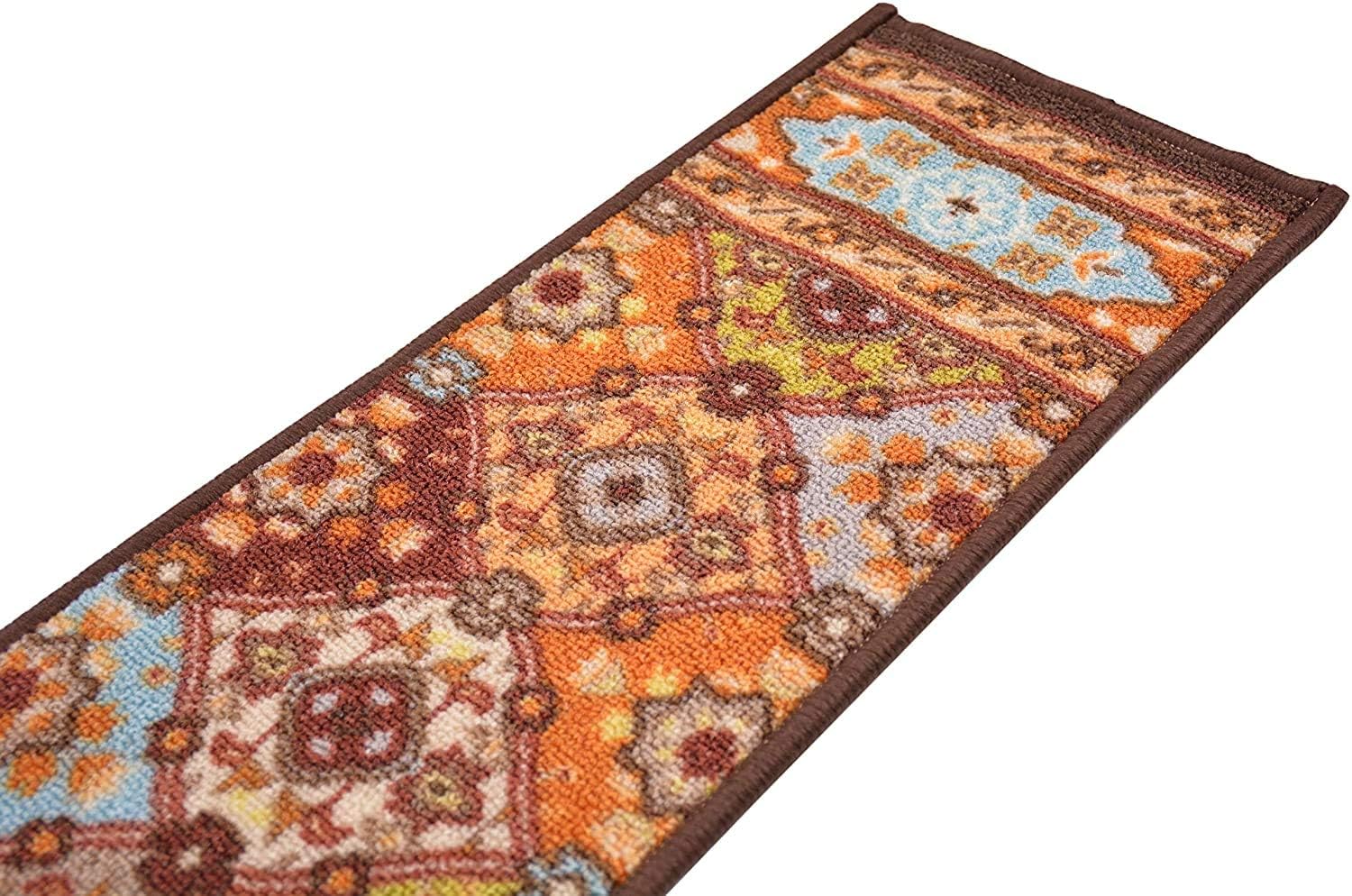 Stair Treads Skid Slip Resistant Backing Indoor Carpet Stair Treads Bakhtiari Persian Design 9 inch x 36 inch inch (Set of 13, Multi Color) - - 