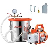 VEVOR 3 Gallon Vacuum Chamber with Pump, 3.5 CFM, Stainless Steel Degassing Chamber Kit, Single Stage Vacuum Pump, Tempered Glass Lid, 4.92 ft Hose, Oil, for Stabilizing Wood Degassing Silicone Resin