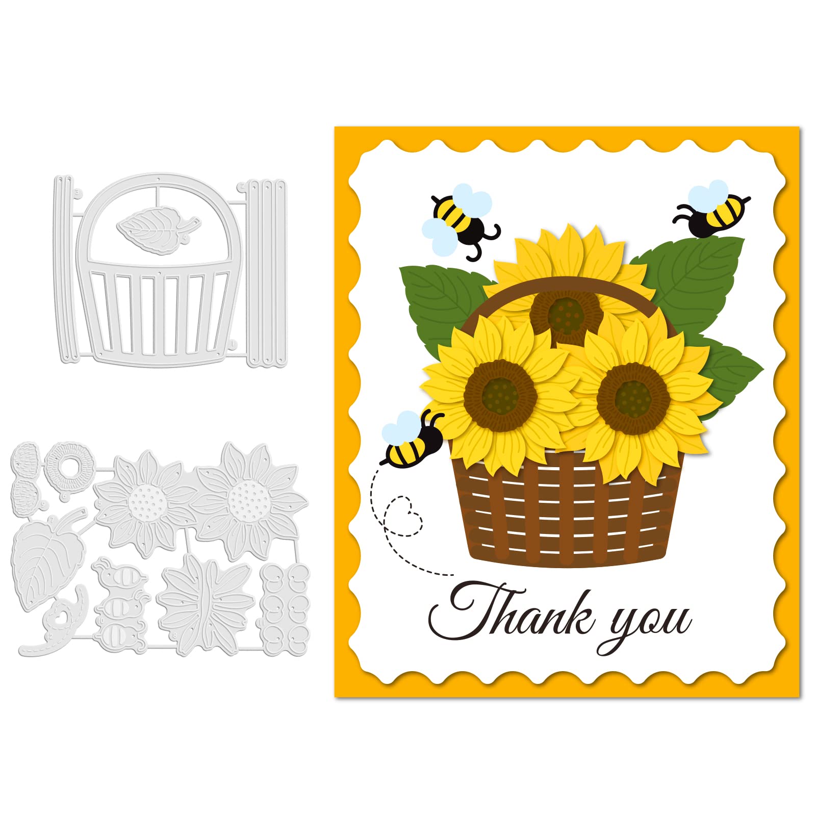 GLOBLELAND Sunflower Basket Cutting Dies Metal Flowers Leaves Bees Die Cuts Embossing Stencils Template for Paper Card Making Decoration DIY Scrapbooking Album Craft Decor