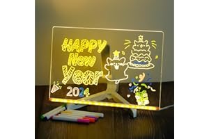 SWEETONE Acrylic Dry Erase Board with Light LED Note Board with Colors 11.8 X 7.9" Light up Acrylic Message Marker Board with Adjustable Stand Glow Memo Note Rewritable LED Acrylic Drawing Board with 7 Pens
