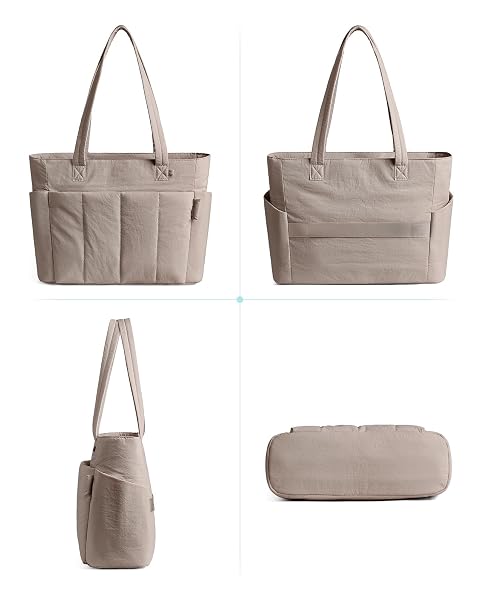 HOMEMEDIARY TOTE BAG FOR WOMEN, PUFFER QUILTED LIGHTWEIGHT SHOULDER BAG, PUFFY TRAVEL WORK GYM HANDBAG WITH WET DRY POCKET