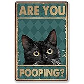 EudaBlos Funny Black Cat Bathroom Sign 8x12 Metal Wall Decor – “Are You Pooping?” Retro Cat Lover Gift, Toilet Door or Powder Room Wall Art