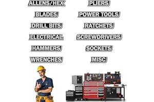 GKOKG 12 Pack of Magnetic Toolbox Labels, 3D-Printed Tool Box Labels, General Tool Box Organize Accessories, Reusable Labels, Reusable Tags for Steel Toolboxes, Carts, and Cabinets (Black)