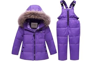 SANMIO Toddler Snowsuit Boy Girl Winter Coat Snow Pants Set, Hooded Down Jacket + Bib Pants Kids Windproof Skiing Suit 2-6T