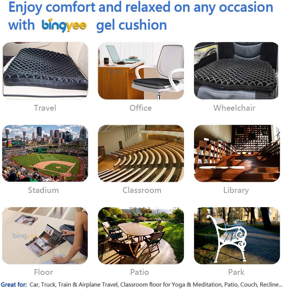 Bingyee Coccyx Seat Cushion 3D Ventilated Grid Cooling Double Gel Seat Cushion for Pressure Relief, Orthopedic Chair Pads for Office Chair, Car Seat Cushion, Wheelchair, Mobility Scooters or Home: Home & Kitchen