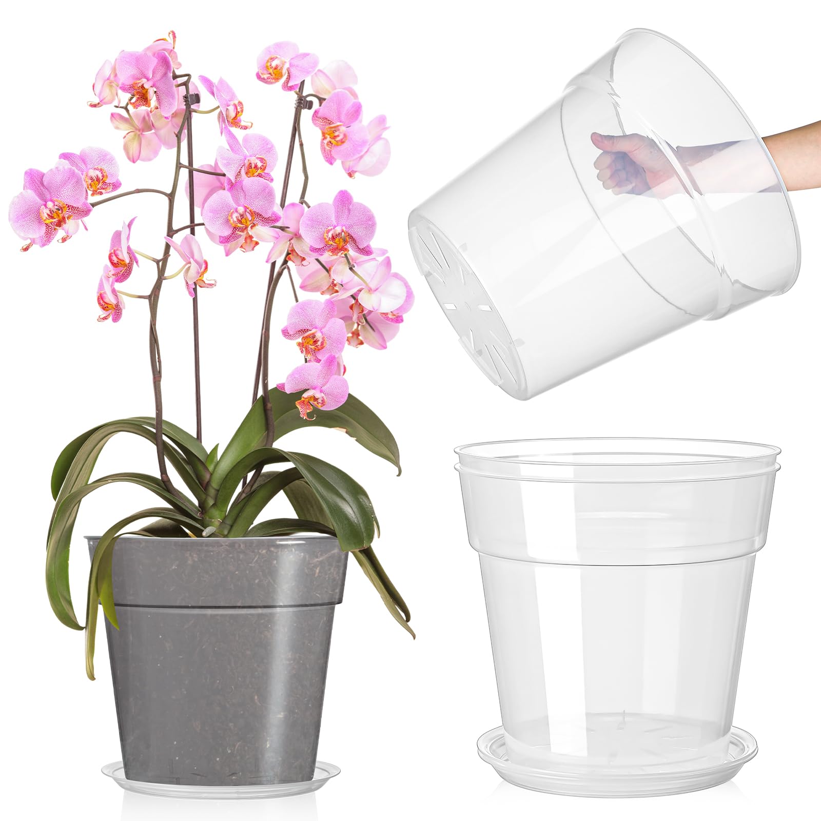 Photo 1 of Baderke 3 Pack Clear Nursery Pot Plastic Nursery Pot Large Plant with Drainage Holes for Root Health Indoor Outdoor (11.65 Inches)