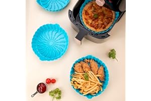 Reusable Round Silicone Air Fryer Liner - 8 Inch Non-Stick Insert, Oil Filter Design, Oven & Microwave Safe, Fits 3-5QT Fryer
