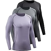 CADMUS 1 or 3 Pack Workout Long Sleeve Shirts for Women Dry Fit Compression Running Top