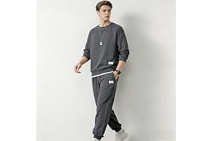 Men's 2-Piece Knit Loungewear Set Long Sleeve Top Drawstring Jogger Pants Faux Two-Tone Trim