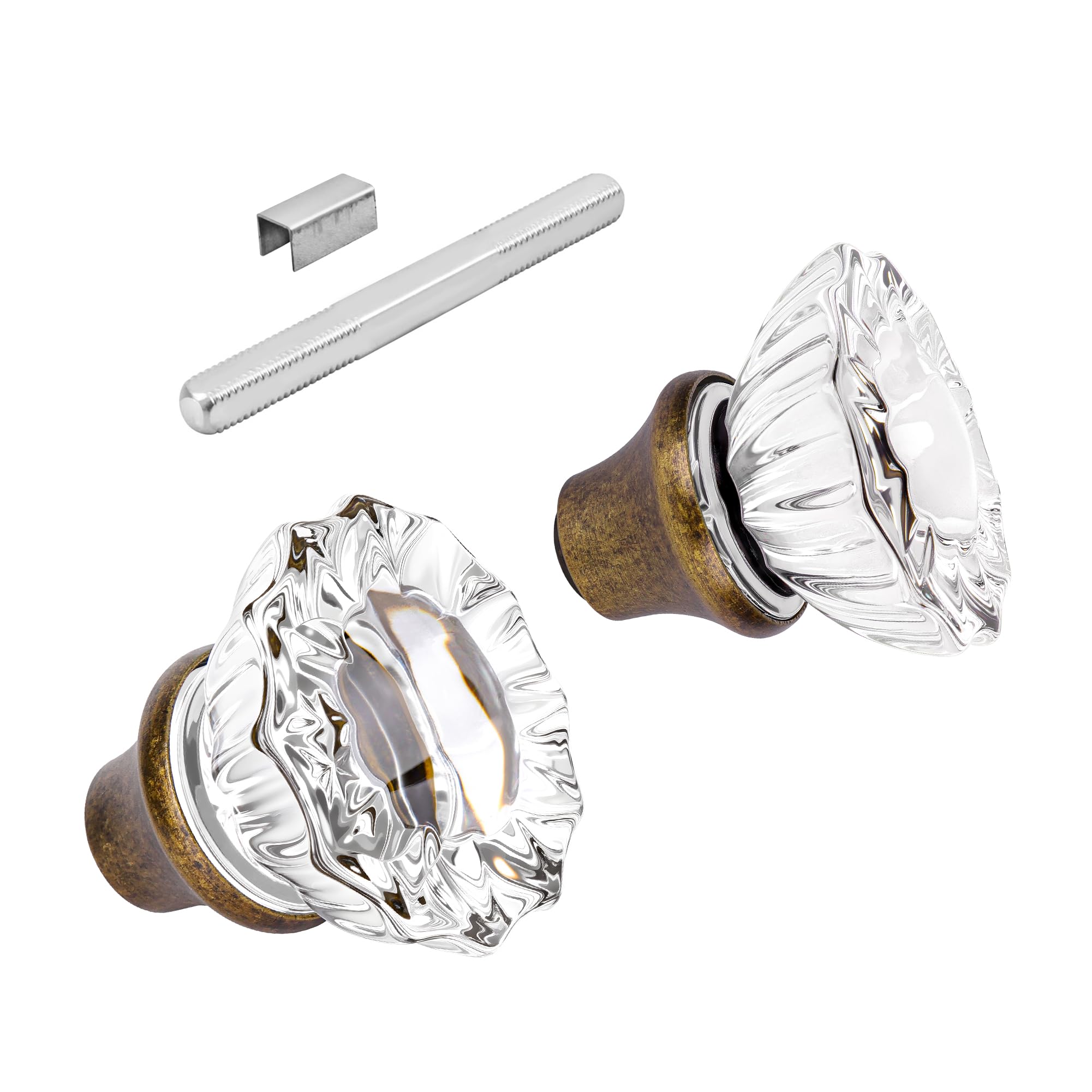 Photo 1 of 1 Pack Glass Door Knobs Interior Mortise Lock Replacement Set with Spindle, Vintage Crystal Door Knobs for Replacing Broken Old Antique Lock Sets on Interior Door, Antique Brass Finish