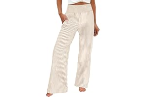 Women's Casual Wide Leg Striped Pants High Elastic Waist Loose Fit Clothing Fashion Palazzo Pants with Pockets