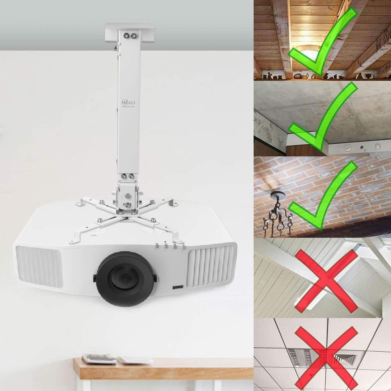 Universal Projector Ceiling Mount Multiple Adjustment Bracket with 25.6 inches Extension Pole, Hold up to 44 lbs (PM-001-BLK), Black: Electronics