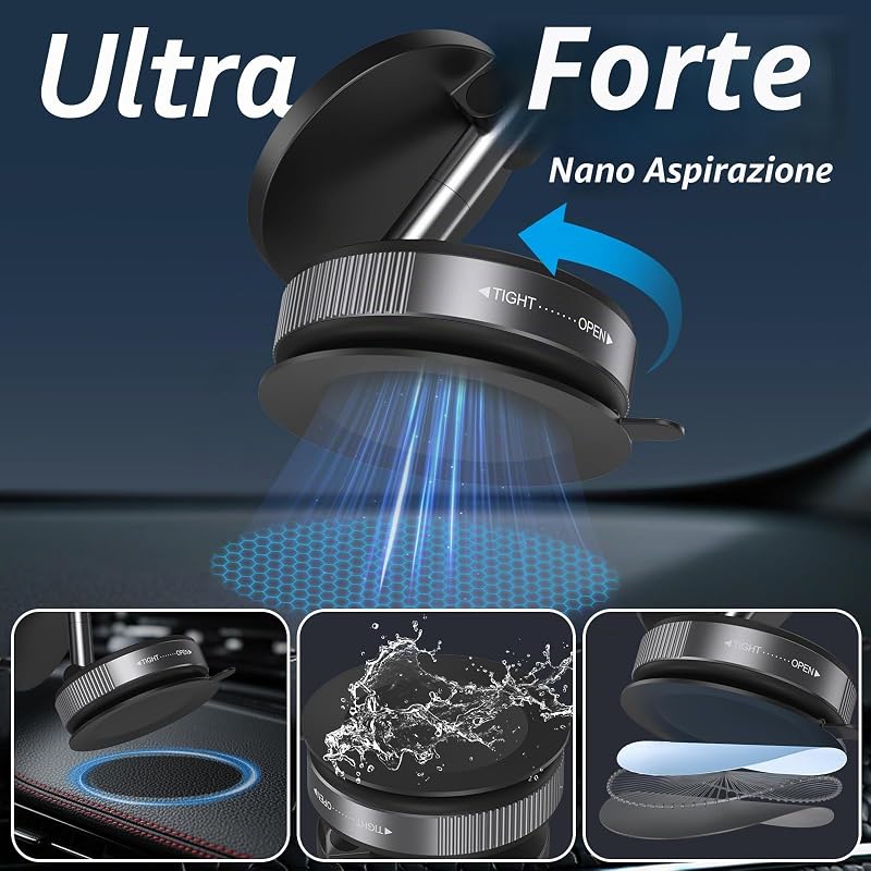 Supporto da auto magnetico con ventosa per telefono cellulare Magsafe, Supporto telefono auto a ventosa ultra regolabile 360° per iPhone 17 Pro Max 16 15 14 13 12 Air Plus (Nero) — foto 3 di 8