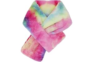 NEWFANCY Kids Winter Rainbow Scarf Gradient Cross Tie Collar Fluffy Fur Plush Shawl Wrap Neck Warmer for Toddler Girls Boys