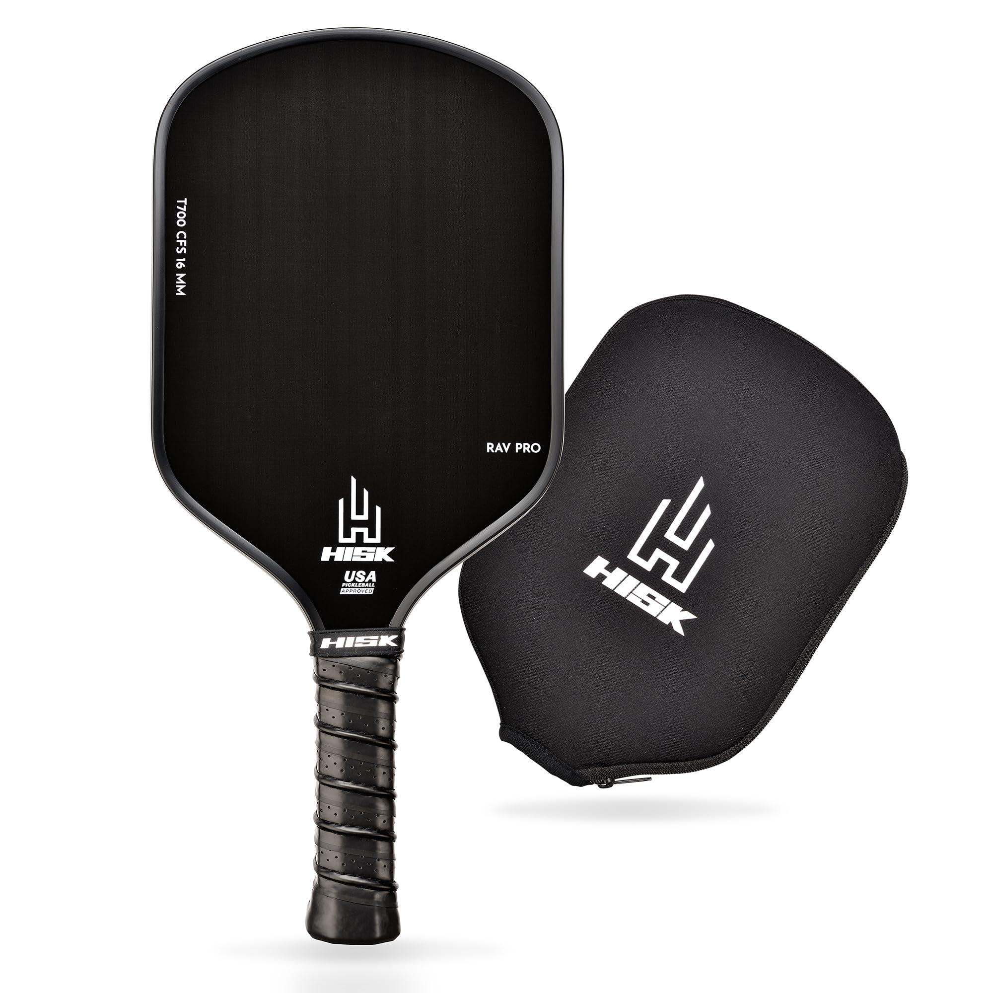 HISK-Ultimate HIGH END-16mm-Japanese Toray T700 Raw Carbon Fiber-CFS w/Excellent GRIT/Roughness Texture,Aero Dynamic Curve, USAPA Approved,Elongated Handle,Non-Slip Grip Pickleball Paddle