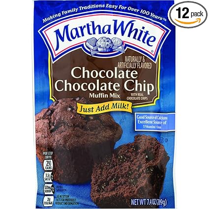 Amazon Com Martha White Chocolate Chocolate Chip Muffin Mix 7 4 Ounce Pack Of 12 Grocery Gourmet Food