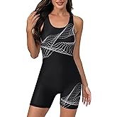 Halcurt Womens Boyleg One Piece Swimsuit Athletic Racerback Bathing Suit with Boyshorts Full Coverage Swimwear