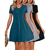 Huukeay 3 Pack Women's V Neck Short Sleeve T Shirt Dress Trendy Basics Dress
