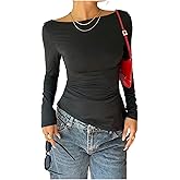 SOLY HUX Women's Lace Bowknot Going Out Tops Long Sleeve Slim Fitted Tee Shirts Coquette Aesthetic Clothes