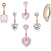 Dochais Belly Buton Ring Surgical Stainless Steel Belly Button Rings Hypoallergenic Belly Rings for Women Cute Pink CZ Heart Clicker Belly Button Piercings Navel Piercings Jewelry