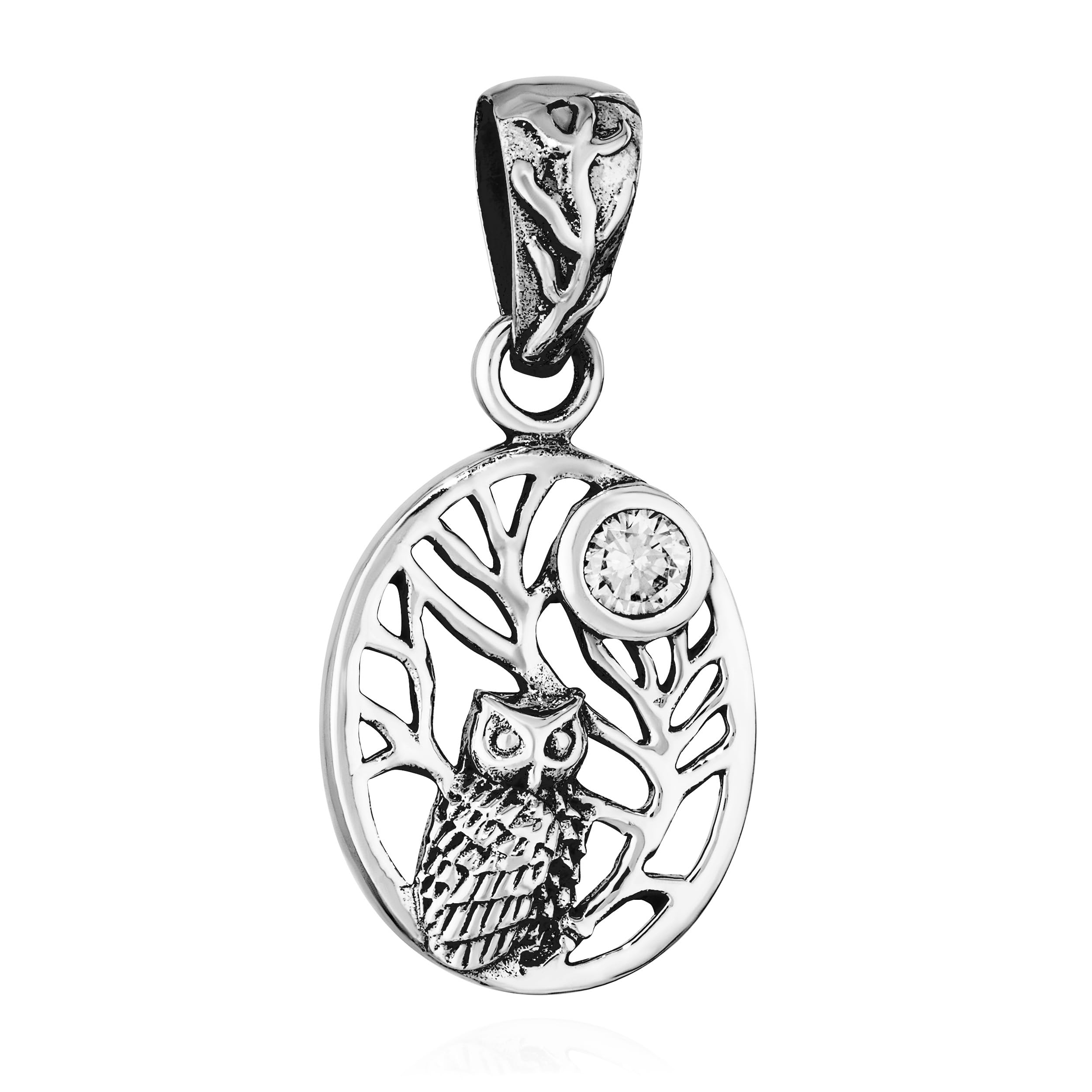 NKlaus Original Sterling Silver Pendant Owl black Zirconia