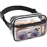 Veckle Clear Fanny Pack Stadium Approved - Plus Size 35-51 Inch Adjustable Strap Transparent Belt Bag for Women Men Fits 7.5" Smartphone, Crossbody Clear Bag for Stadium Events Sports Concerts, Black