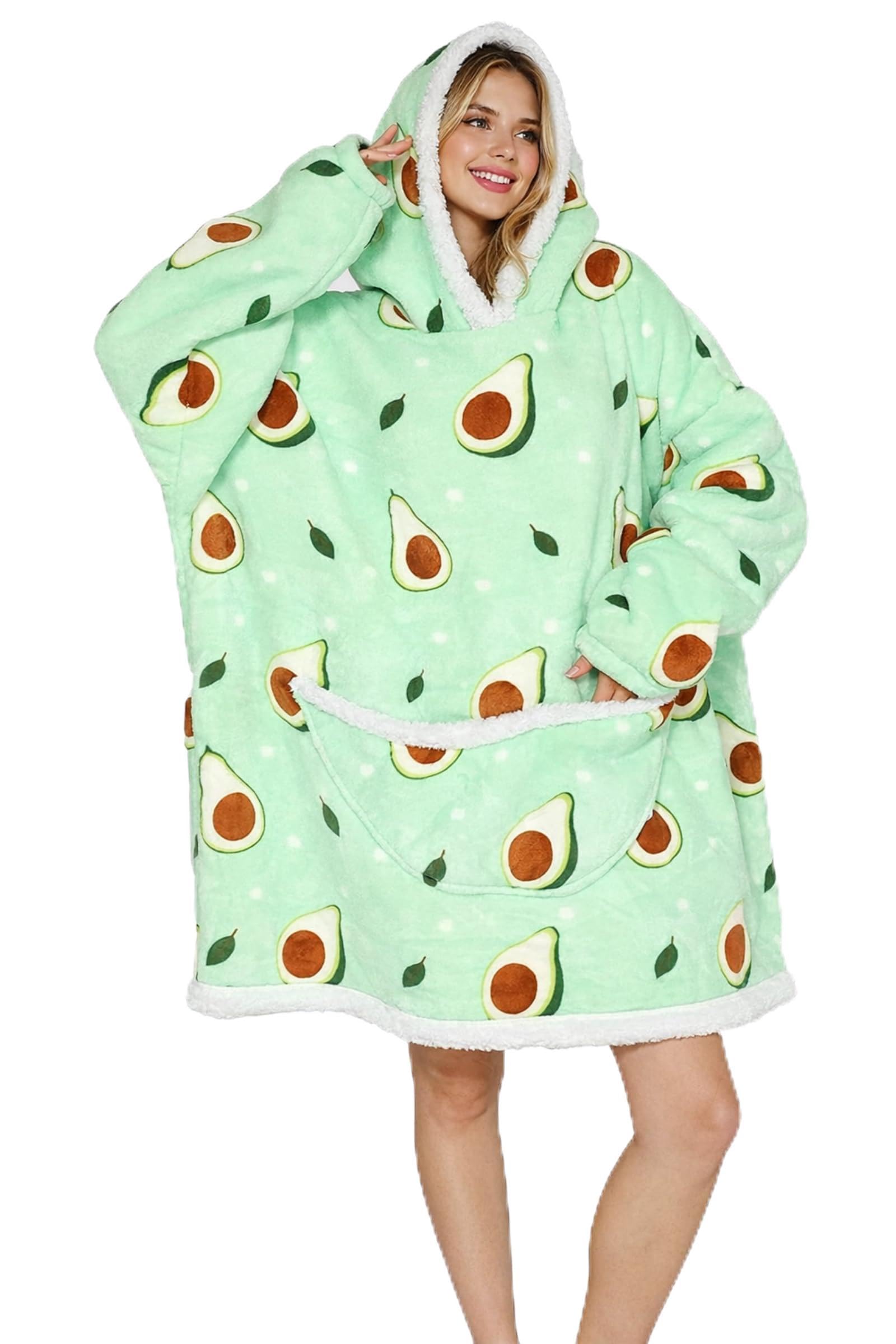 Shamdon Home Collection Oversized Blanket Hoodie,Sherpa FLeece Wearable Blanket Hoodie for Women Men,Soft and Warm Hooded Sweatshirt Adults with Giant Pocket Teenager,One Size Fits All,Avocado