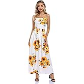 Leadingstar Womens Womens Strapless Graceful Floral Party Maxi Dress