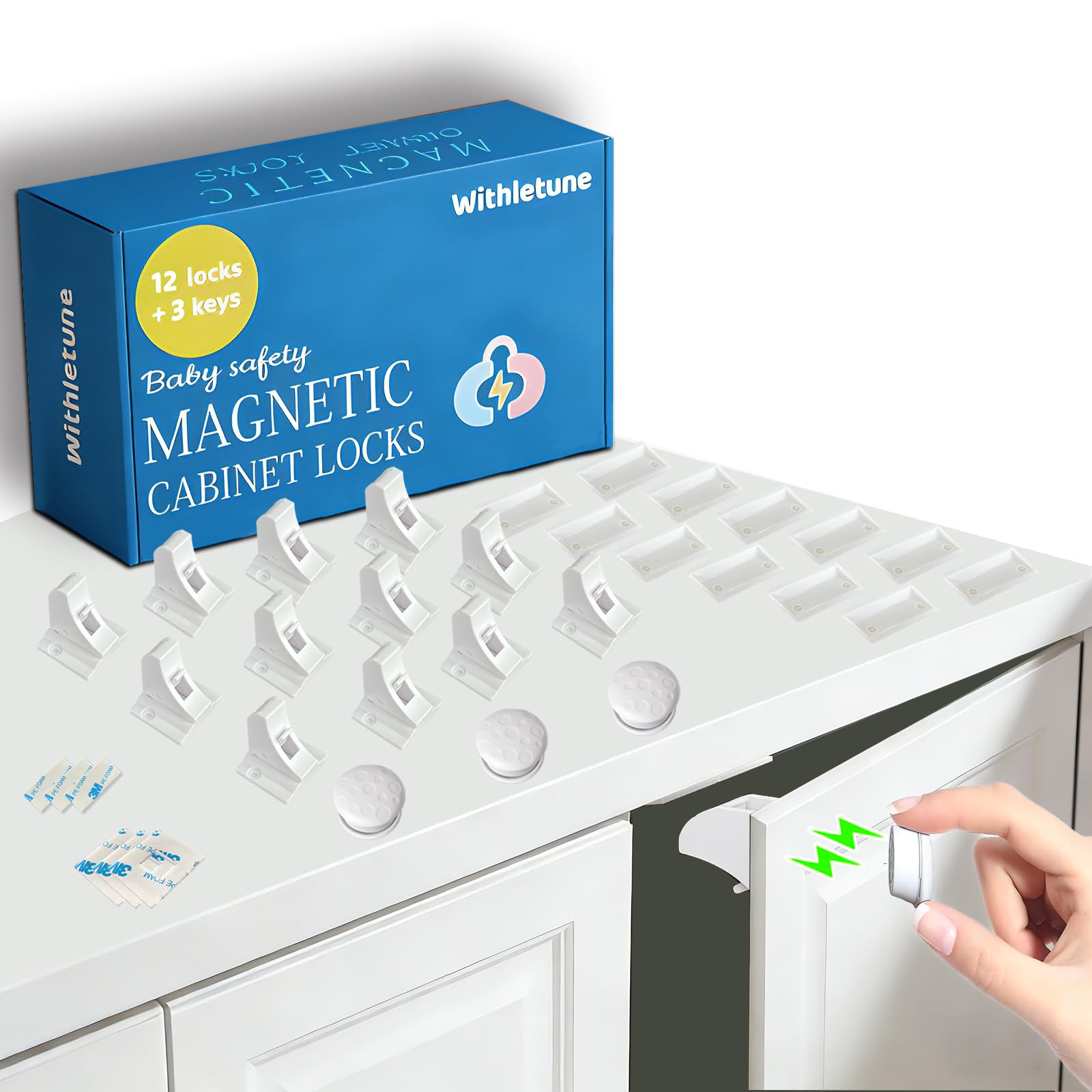 Photo 1 of (12 Locks + 3 Keys) Withletune Child Safety Magnetic Cabinet Locks - Child Safety Drawer Lock, Suitable for Kitchens, cabinets, and Storage cabinets - no Drilling Required, Adhesive Installation.