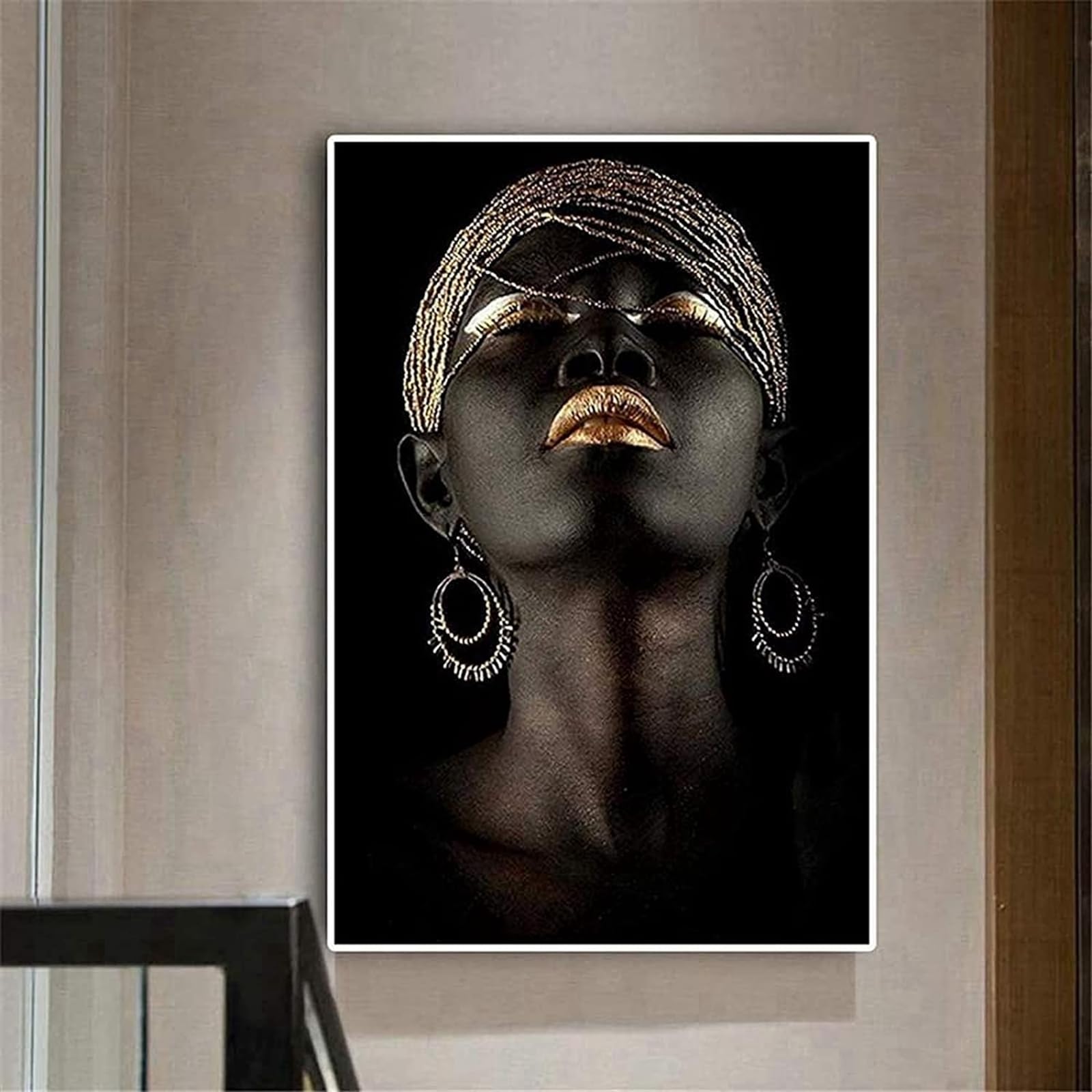 LXTOPN African Women Abstract Canvas Painting, Black Gold Africa Woman Model Art Poster, Canvas Print for Living Room, Bedroom, Dining Room Wall Art Decor, 60 x 40 in, Unframed