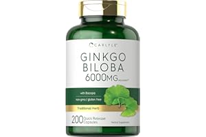 Carlyle Ginkgo Biloba Pills | 6000mg | 200 Capsules | with Bacoba Extract | Extra Strength, Non-GMO and Gluten Free Herbal Supplement