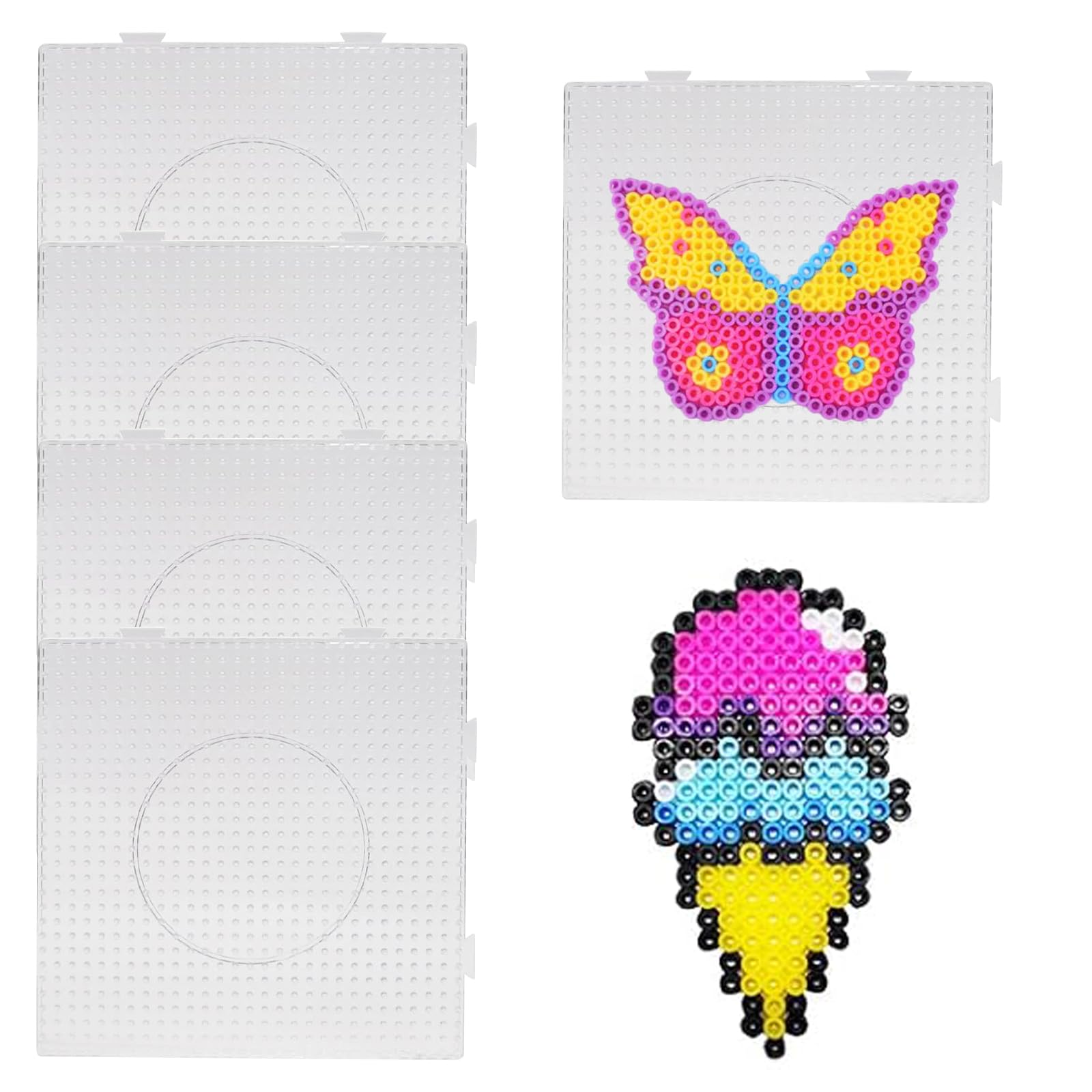 4PCS Hama Beads Pegboard - Plastic Fuse Beads Pegboards, 5mm Hama Bead Boards, Transparent Bead Boards for Children Hand DIY Handmade Products