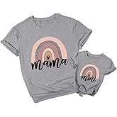 Mama and Mini Rainbow Graphic Tees Mommy and Me Matching Shirts Tops Casual Short Sleeve Mother and Daughter T Shirt