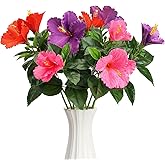 Greenma 30in Silk Artificial Hibiscus Flowers 3PCS Fake Tropical Hawaii Flowers with Bendable Detachable Stems for Small and Tall Vases Home Wedding Party Decor Red Pink Purple
