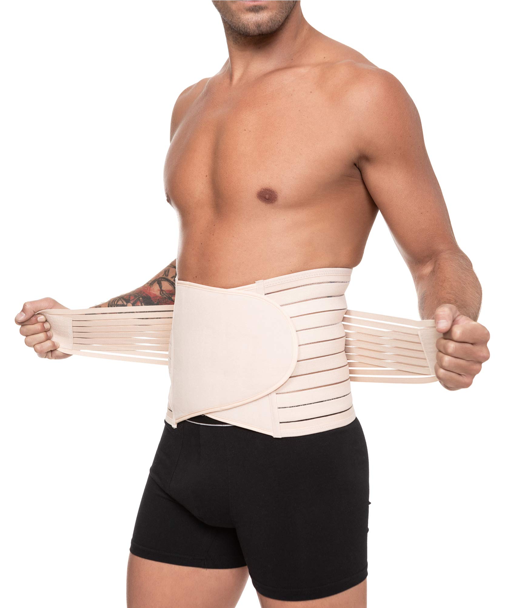 Channo Adjustable Lower Back Support Belt for Men - Lumbar Brace for Posture Improvement and Heavy Lifting - Breathable Back Support for Work, Sports, and Daily Activities Beige L/XL