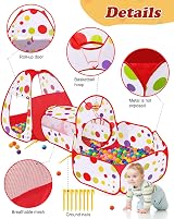 MAIKEHIGH 3 in 1 Kids Pop Up Play Tent with Crawl Tunnel Ball Pit view 3