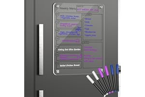 PASENHOME 16''x12'' Acrylic Meal Planner Magnetic Menu Board for Kitchen Fridge, Clear Weekly Calendar Planning Board Noteboard Dry Erase Board to Do/Grocery/Shopping List/Chore Chart Includes 6 Markers
