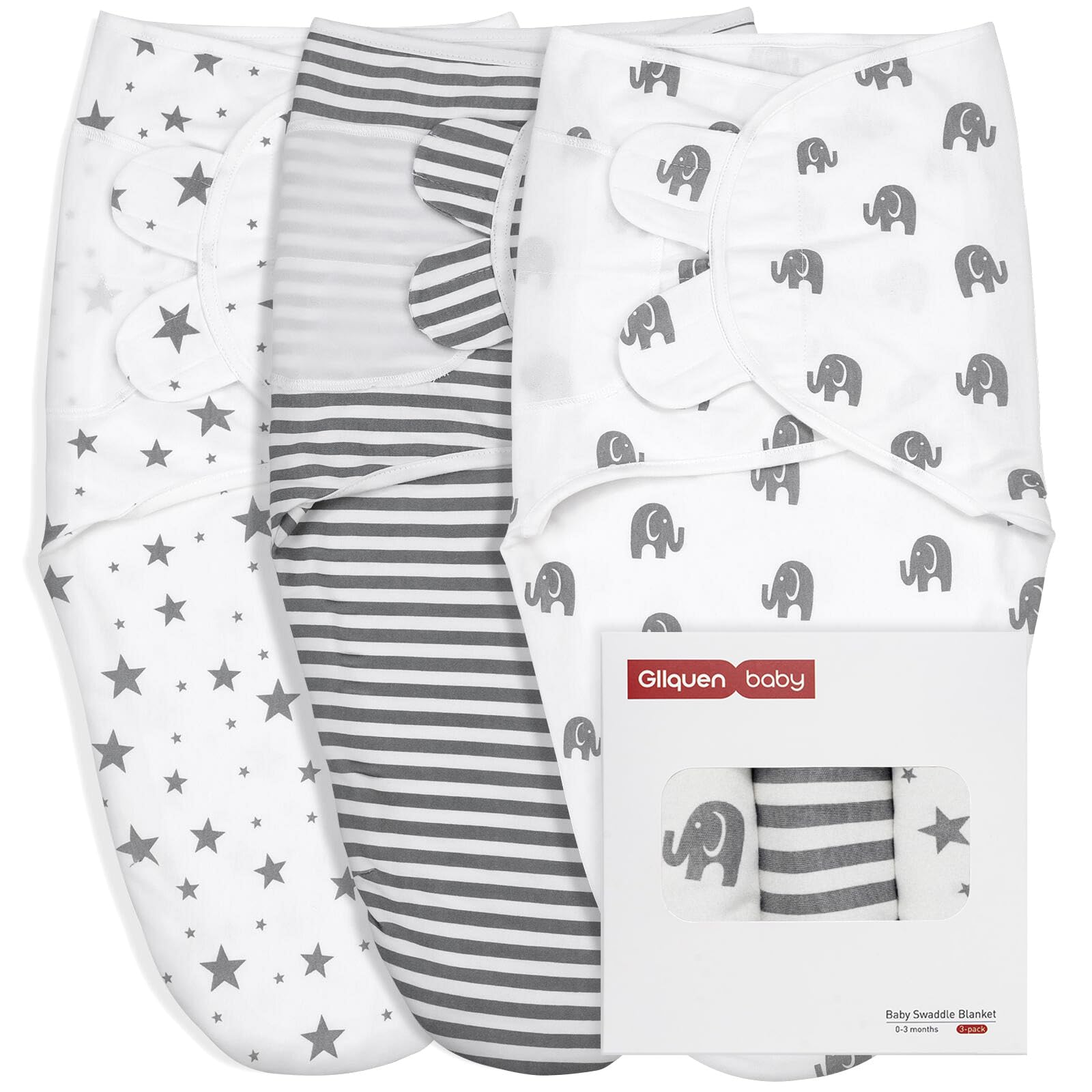 GLLQUEN BABY Baby Swaddle Wraps for 0-3 Months Newborn,Oeko-tex100,100% Breathable Organic Cotton Fabric Swadding Blankets,3 Pack(New Grey)