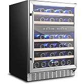 AAOBOSI Wine Fridge Cooler, 46 Bottles,24 inch Dual Zone Wine Cooler Under Counter with Adjustable Shelves,Built-in or Freest
