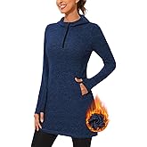 WOWENY Women's Fleece Dress Thermal Sweatshirt Tunic Dress Long Quarter Zip Pullover Polar Winter Dress with Pocket