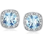 DAYBYDAY Birthstone Earrings for Women 925 Sterling Silver Halo Stud Earrings, Small Round/Cushion/Heart Gemstone Earrings Birthstone Jewelry