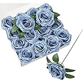 NEVISI Roses Artificial Flowers Artificial Roses Fake Rose Silk Rose Fake Flowers with Stems for DIY Wedding Bouquets Party Tables Centerpieces Floral Arrangements (16, Dusty Blue)