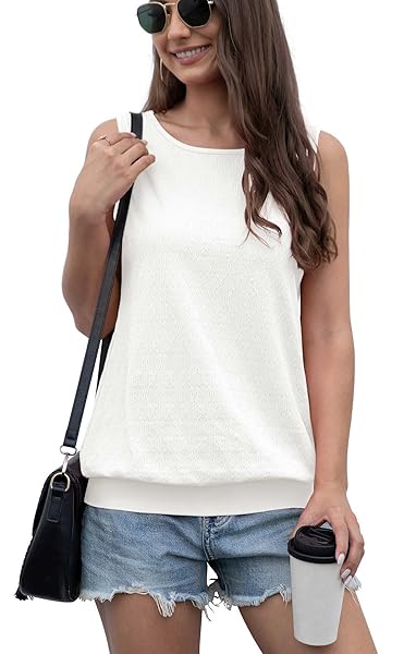 JOUICA WOMEN’S WHITE LAYERED TANK TOP CASUAL FLOWY GOING OUT TANK TOPS FOR WOMEN,WHITE,SMALL