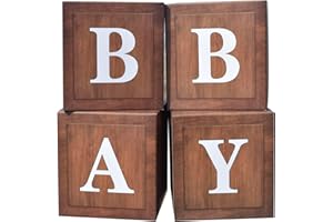 PABUES Baby Boxes with Letters for Shower, 4pcs Decorations for Boy Girl Balloon Boxes Gender Reveal Birthday Party Favors (Wood)