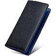 Alldaily Bifold Slim Long Wallet for Men RFID-Blocking Thin Card Holder with ID Window, Faux Leather (Black&Blue)
