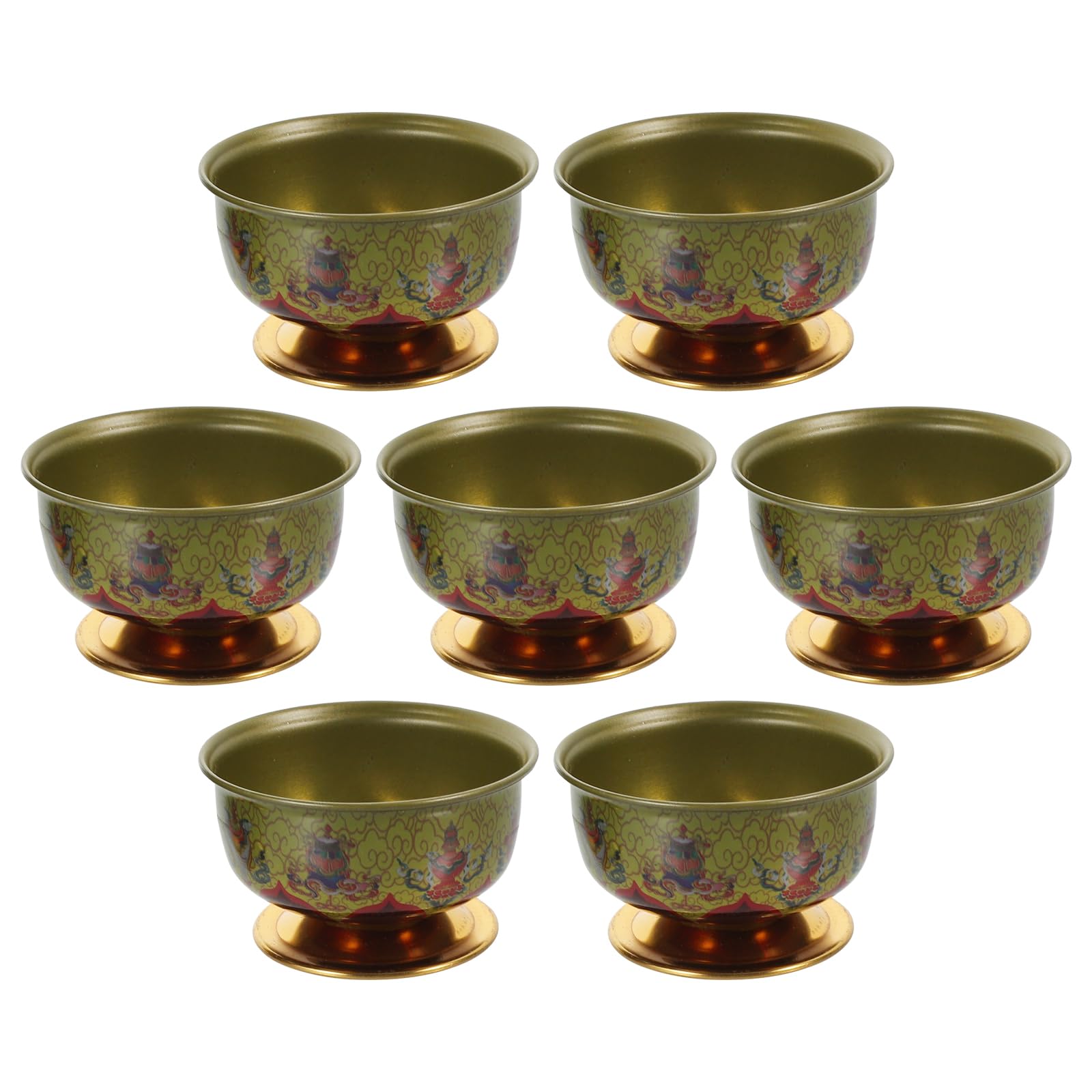 PATKAW 7pcs Buddhist Water Offering Bowl Alloy Holy Water Offering Cup Meditation Altar Buddhist Offering Bowl for Zen Garden Yoga Meditation Altar Supplies